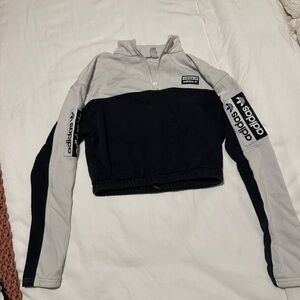 Adidas Gray and Black Crop Sweatshirt